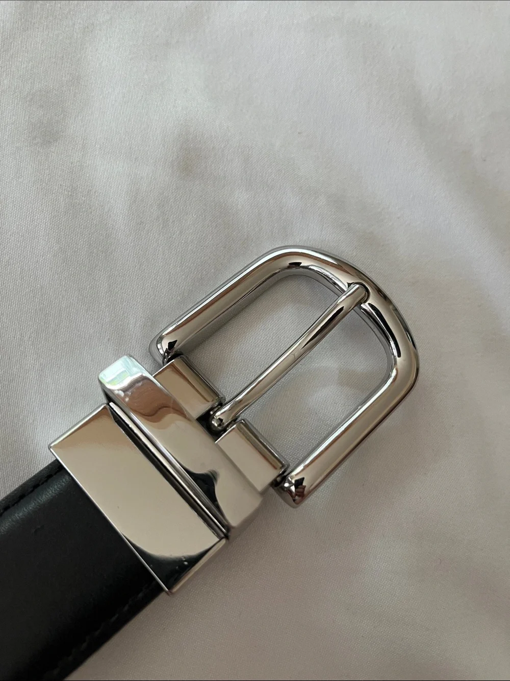 Cole Haan NWOT reversible leather belt black brown silver engraved buckle 38